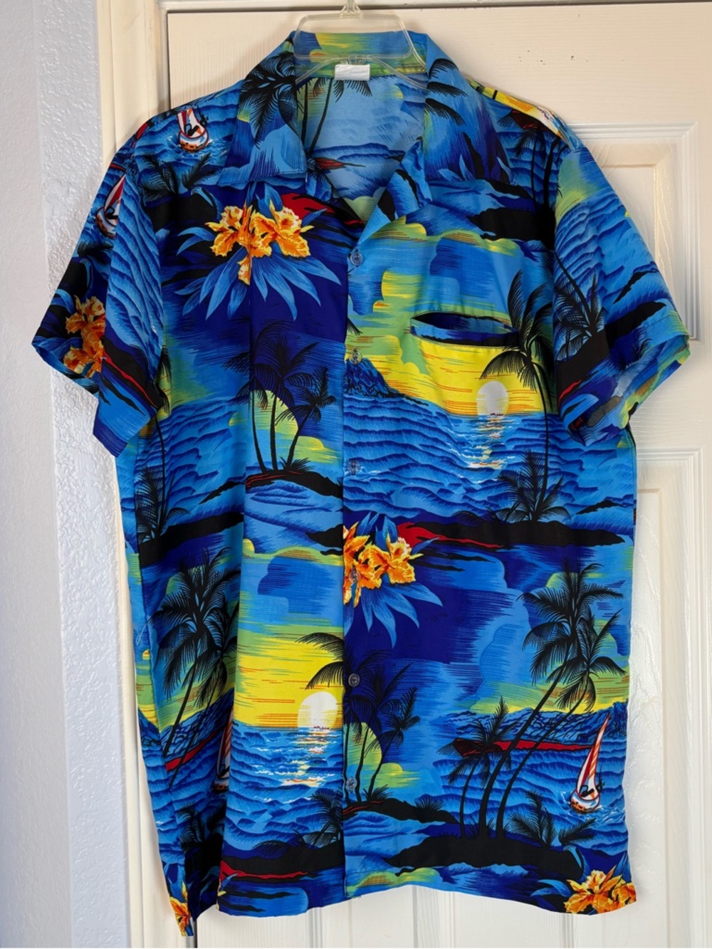 King Kameha XL Men's Blue Tropical Sunset Casual Button-Down Shirt